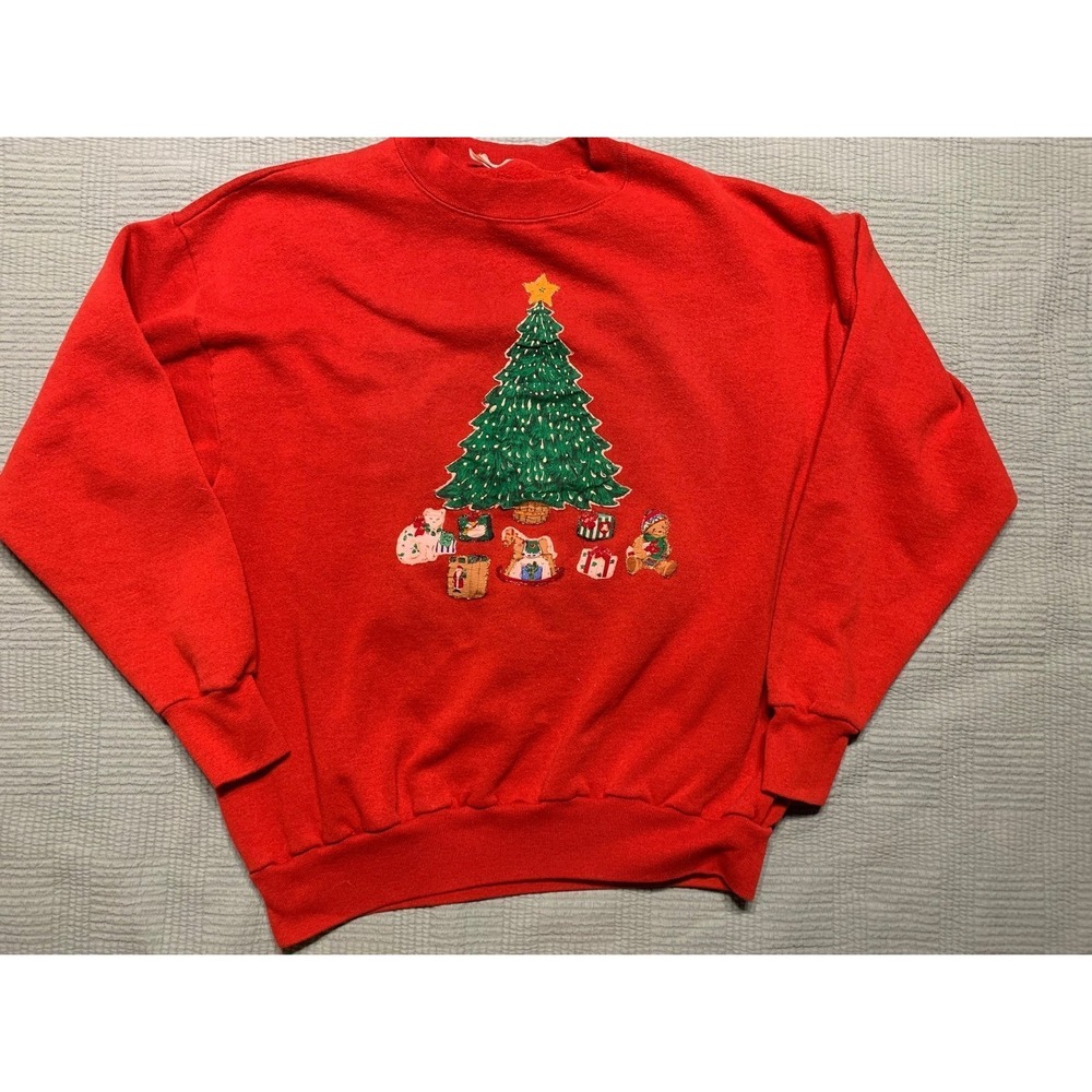 Vintage red Christmas tree gifts 90s xl granny classic pullover sweater